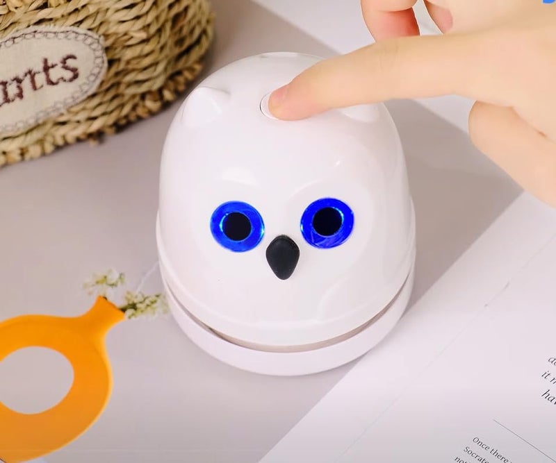 Hallocool Desk Vacuum Cleaner Mini Desktop Vacuum for Office Table Mini Vacuum Cleaner Sweeper for Cleaning Crumbs Eraser Crumbs Dust Pencil Paper Scraps Pet Hair Owl Vacuum Cordless - Image 2